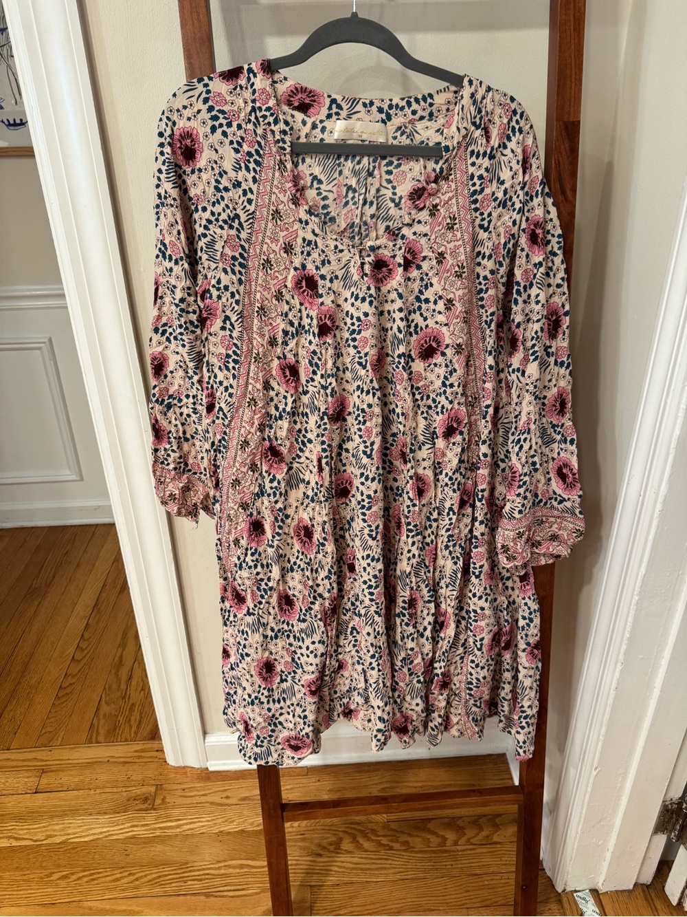 Natalie Martin Pink Floral Mini Dress with Navy Accents